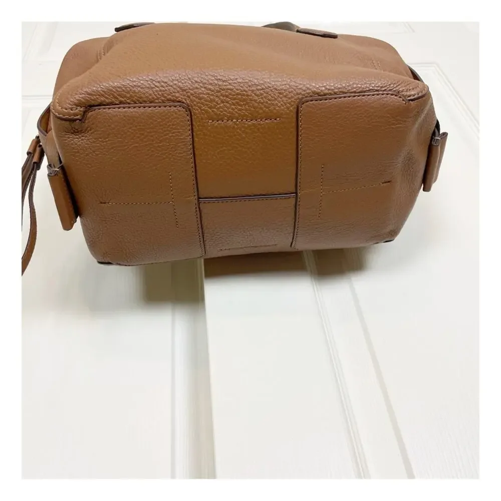 Tory Burch Perry Moose Brown Satchel Bag Pebbled Leather Zip Top Handbag